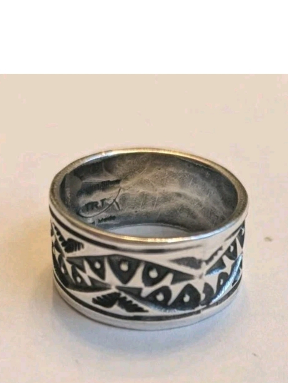 TRT Travis Teller Sterling Silver Stamped Band Ring Sz 8.25 Handmade Artisan 8g